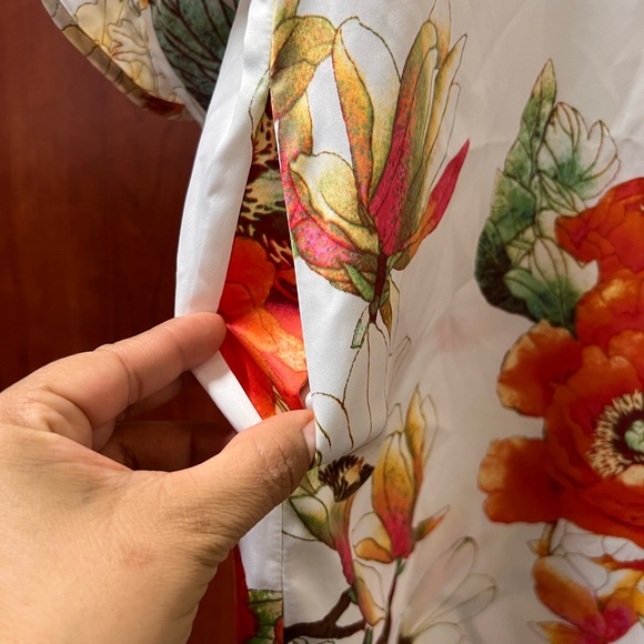 Natori Kaftan Size Small small Floral Peonies Print Side Slits Side Pockets AC - Picture 6 of 12